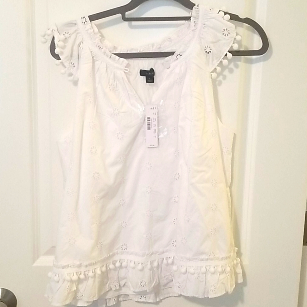 Eyelet pompom top in cotton poplin from jcrew
